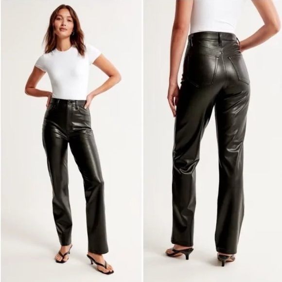 Abercrombie & Fitch Faux Leather 90s Straight Ultra High Rise Pant Size 4 NWT - Picture 1 of 16